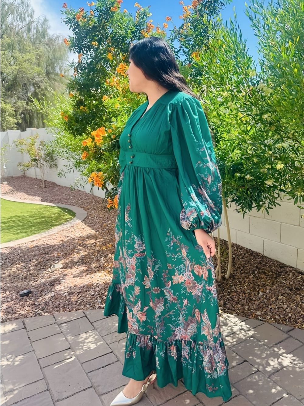 Emerald Green Floral Maxi Dress - Picture 4 of 9